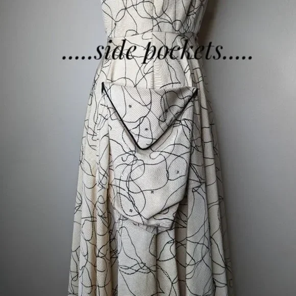 Vintage 50s Party Dress Circle Skirt Side Pockets Hand Sewn Midi - Picture 7 of 16